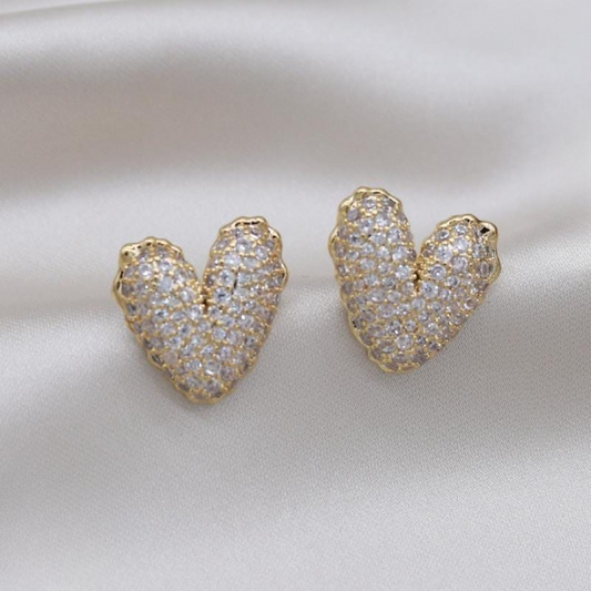 Zircon Heart Stud Earrings