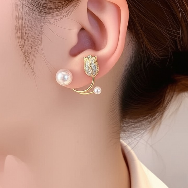 Beautiful Pearl Zircon Korean Flower Earrings for Women